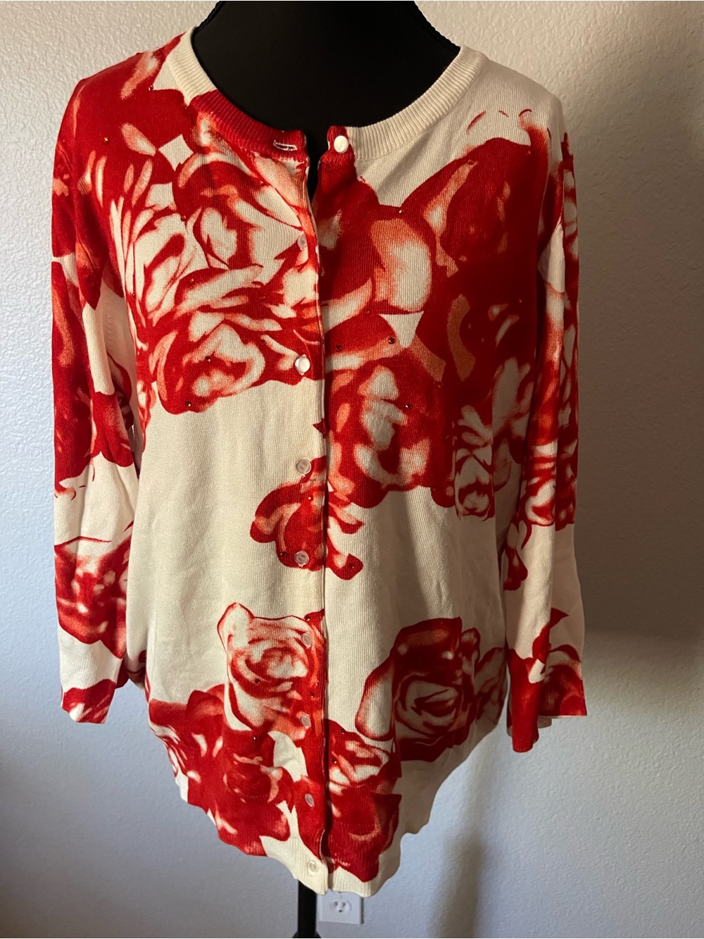 Cyrus Cream Top with Red Floral Accents